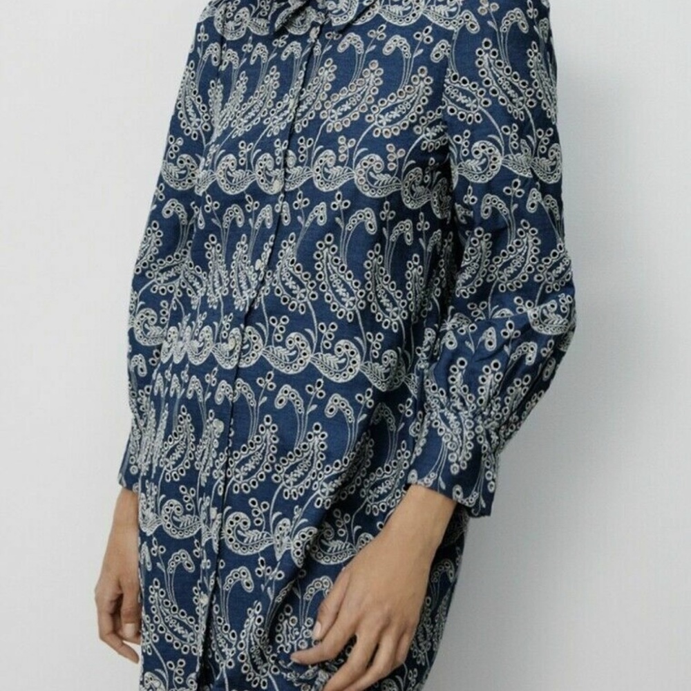 Eyelet blue denim mini shirt dress from Zara